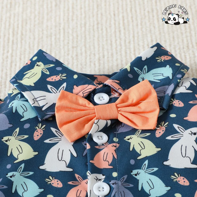 LEZONKIDS - Conjunto de camisa de cavalheiro infantil de duas peças na Páscoa